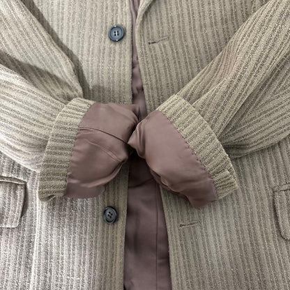 Rare 90s Vintage Tet Homme Vertical Striped Woven Wool Setup M Brown
