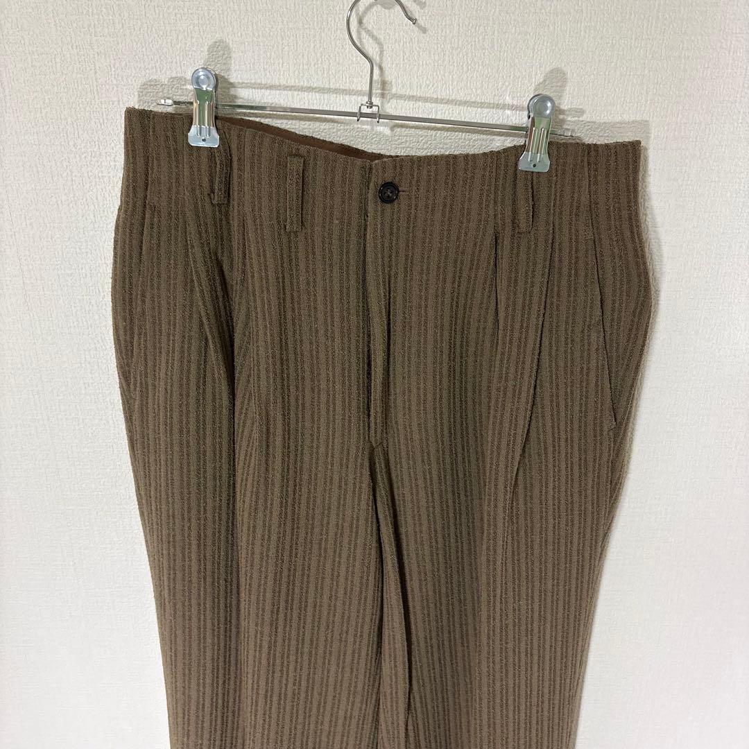 Rare 90s Vintage Tet Homme Vertical Striped Woven Wool Setup M Brown