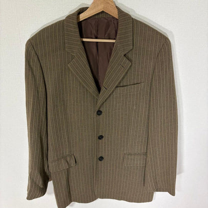 Rare 90s Vintage Tet Homme Vertical Striped Woven Wool Setup M Brown