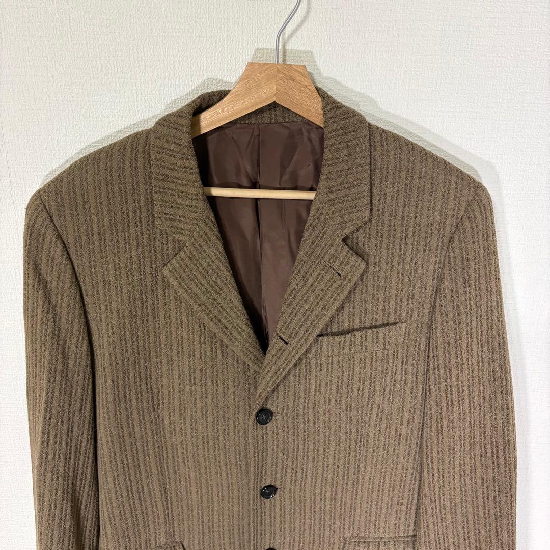 Rare 90s Vintage Tet Homme Vertical Striped Woven Wool Setup M Brown