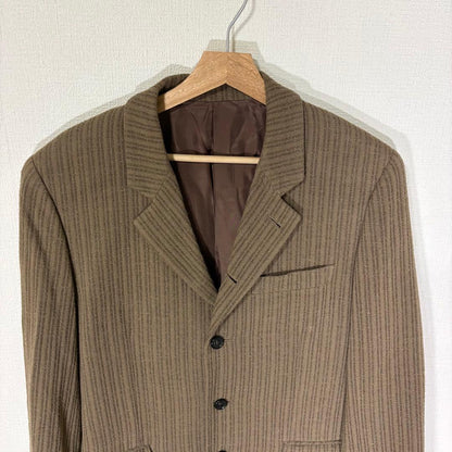 Rare 90s Vintage Tet Homme Vertical Striped Woven Wool Setup M Brown