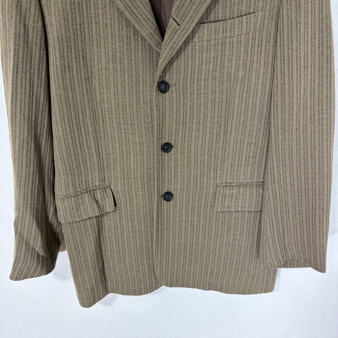 Rare 90s Vintage Tet Homme Vertical Striped Woven Wool Setup M Brown