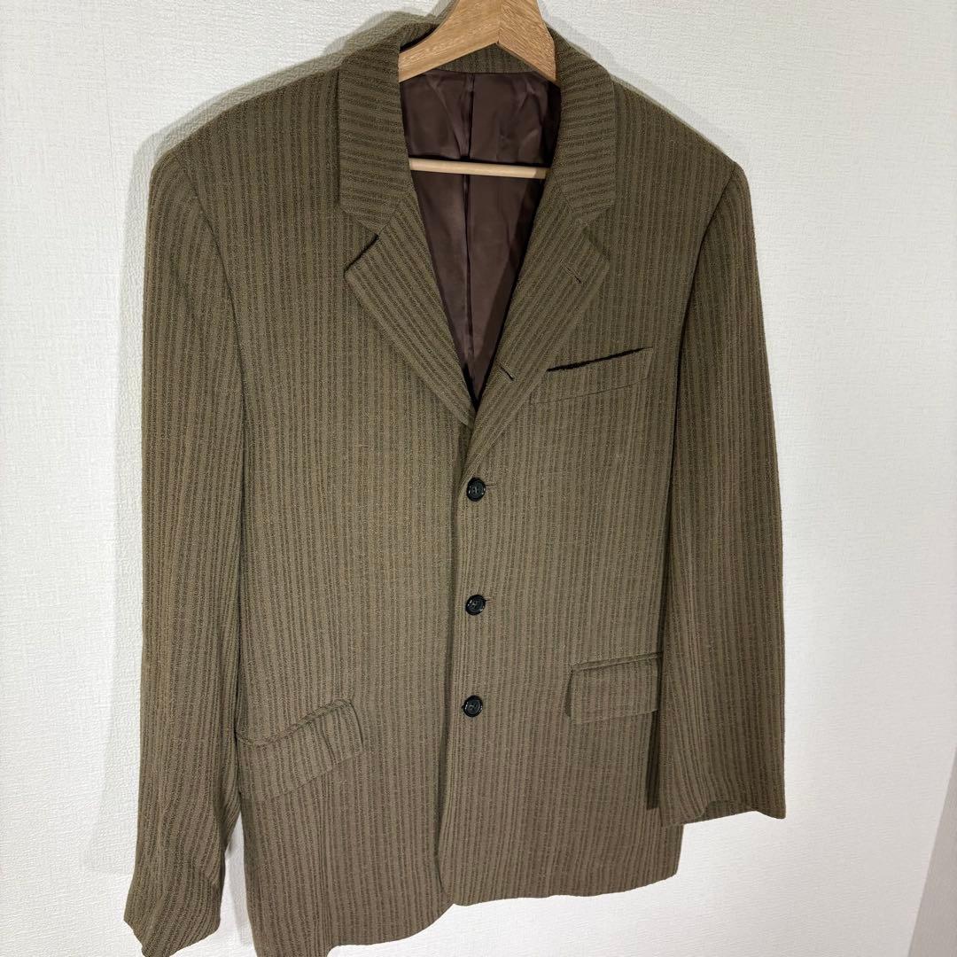 Rare 90s Vintage Tet Homme Vertical Striped Woven Wool Setup M Brown