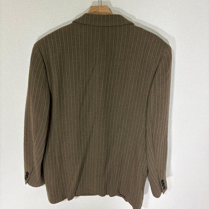 Rare 90s Vintage Tet Homme Vertical Striped Woven Wool Setup M Brown