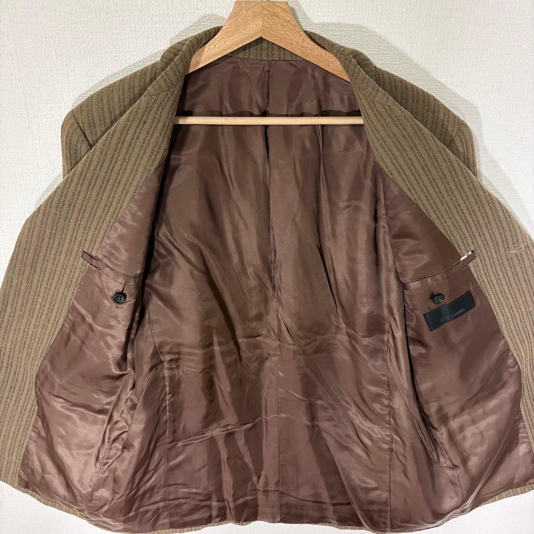 Rare 90s Vintage Tet Homme Vertical Striped Woven Wool Setup M Brown