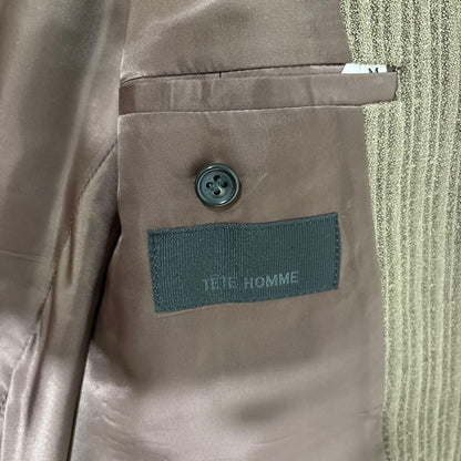 Rare 90s Vintage Tet Homme Vertical Striped Woven Wool Setup M Brown