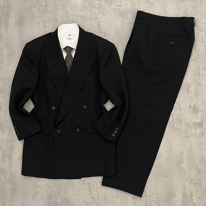 90s vintage double suit setup wool silk black wedding