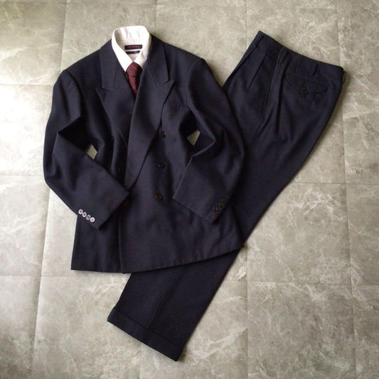 90s vintage double suit setup navy 3B mode ceremony