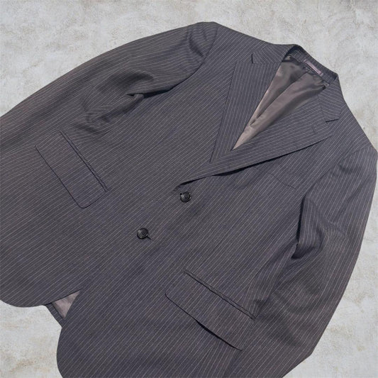 00s vintage charcoal gray striped tailored business use
