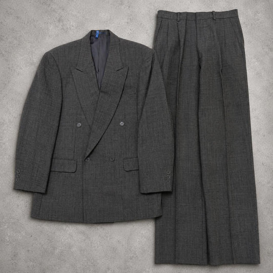 Good Condition VINTAGE Double Breasted Setup Masaki Suda Retro Gray L