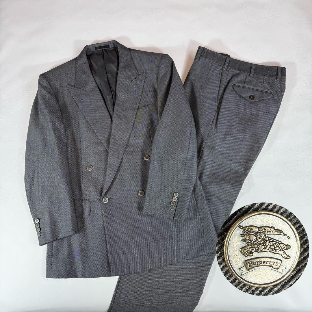 Silver Button Burberry's Double Suit Gray Wool Vintage Sanyo Shokai