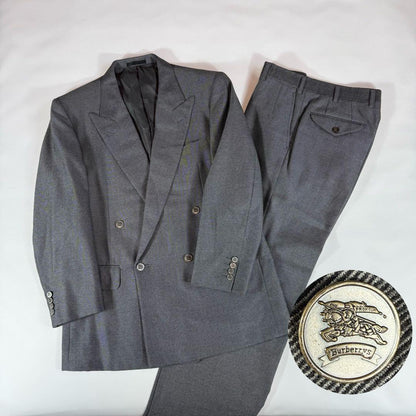 Silver Button Burberry's Double Suit Gray Wool Vintage Sanyo Shokai