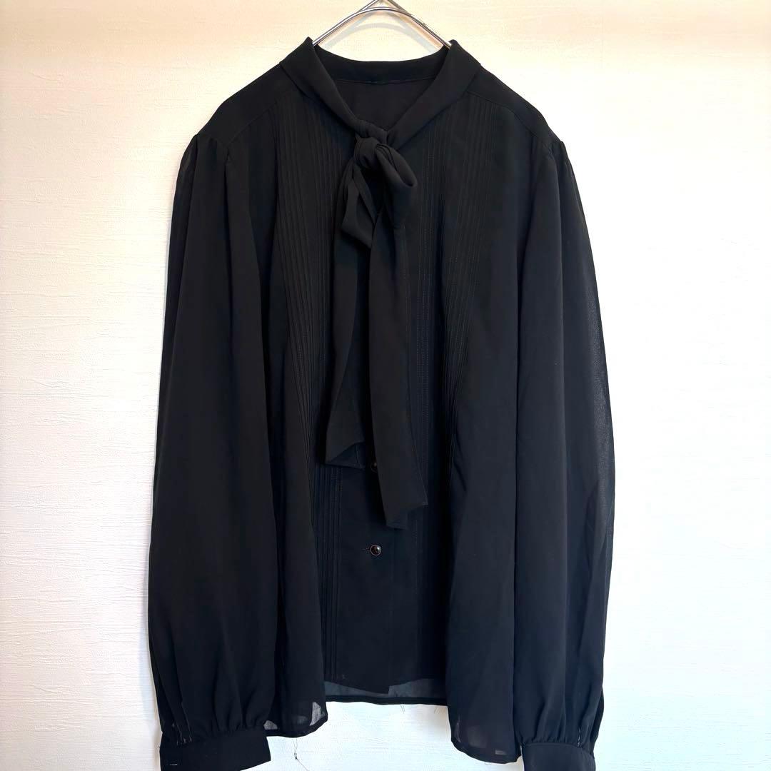 [Tokyo Igin] Bowtie Chiffon Blouse Pintuck No. 11 L Black Ceremonial Occasions