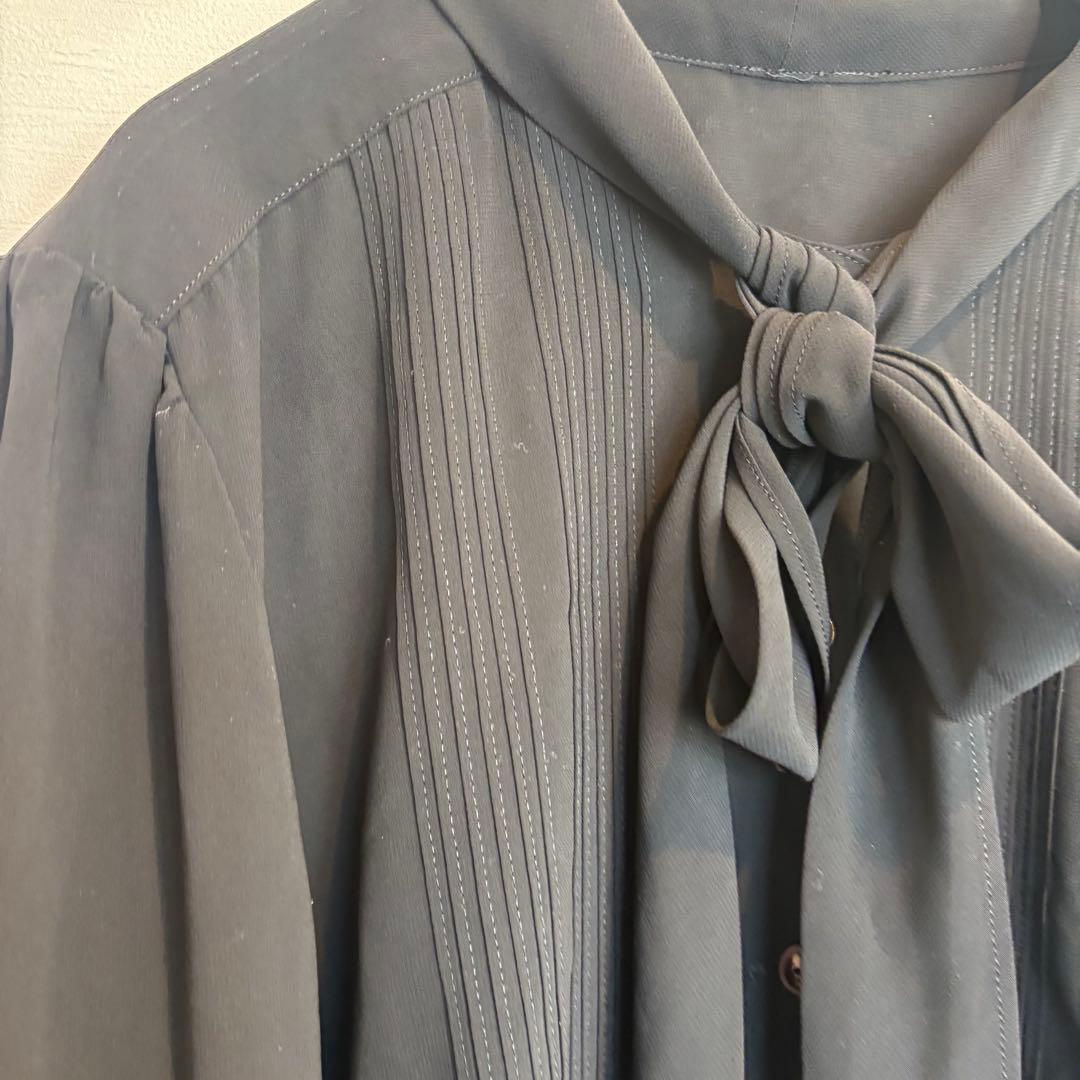 [Tokyo Igin] Bowtie Chiffon Blouse Pintuck No. 11 L Black Ceremonial Occasions