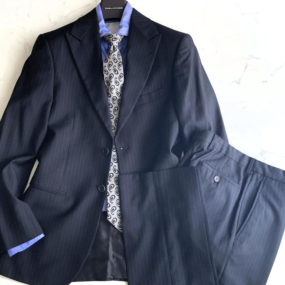 44 [Highest quality over 600,000 yen] Giorgio Armani black tag stretch stripe suit