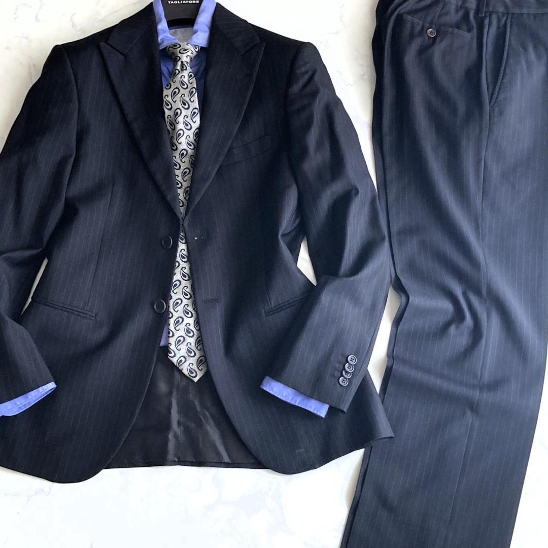 44 [Highest quality over 600,000 yen] Giorgio Armani black tag stretch stripe suit