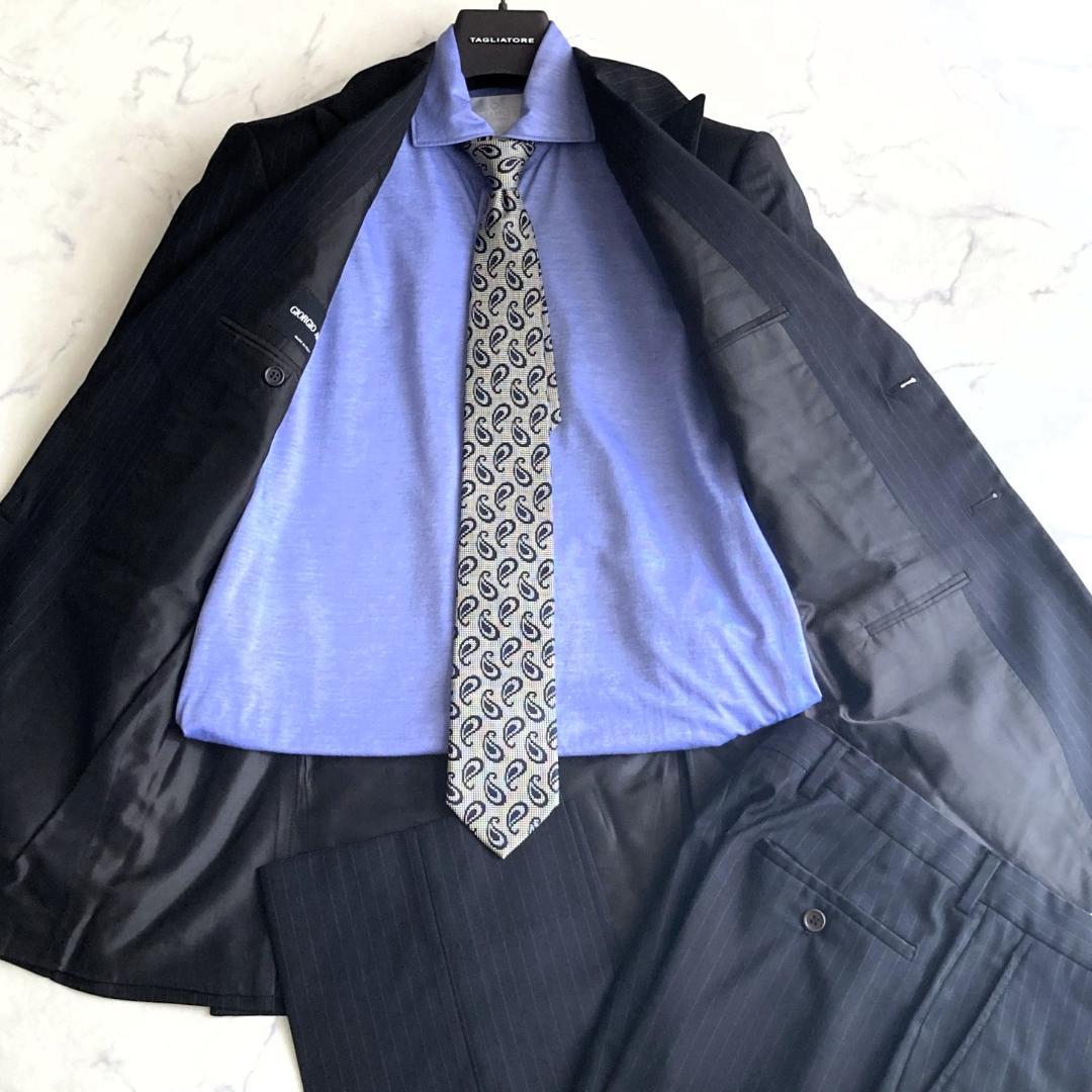 44 [Highest quality over 600,000 yen] Giorgio Armani black tag stretch stripe suit