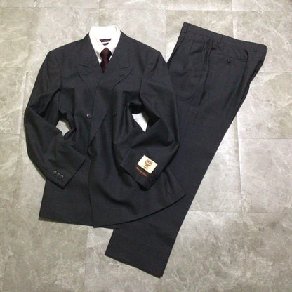 90s vintage suit set up gray double breasted mode style