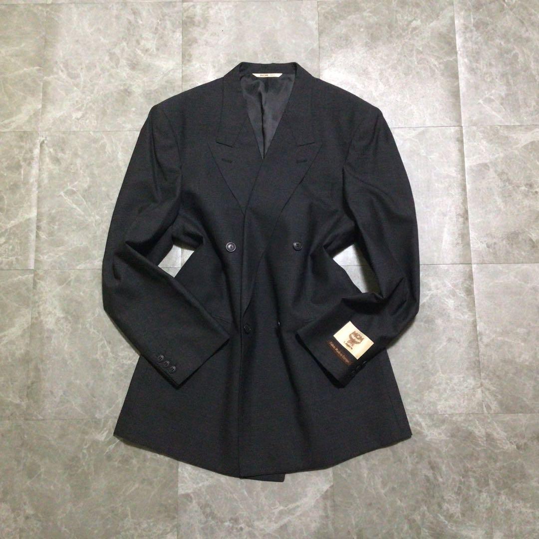 90s vintage suit set up gray double breasted mode style