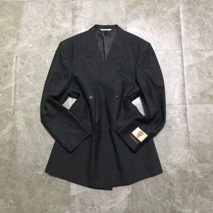 90s vintage suit set up gray double breasted mode style