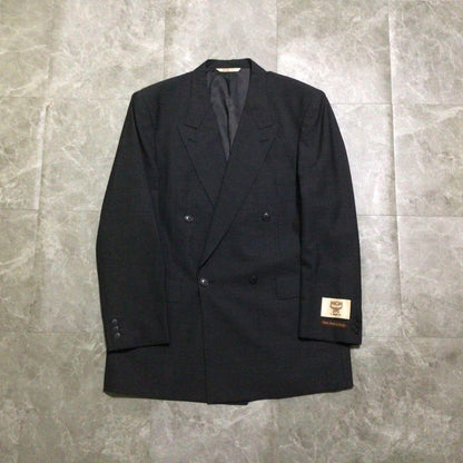 90s vintage suit set up gray double breasted mode style