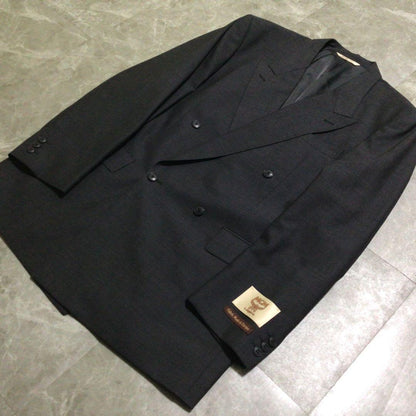 90s vintage suit set up gray double breasted mode style