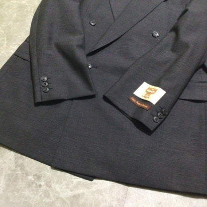 90s vintage suit set up gray double breasted mode style