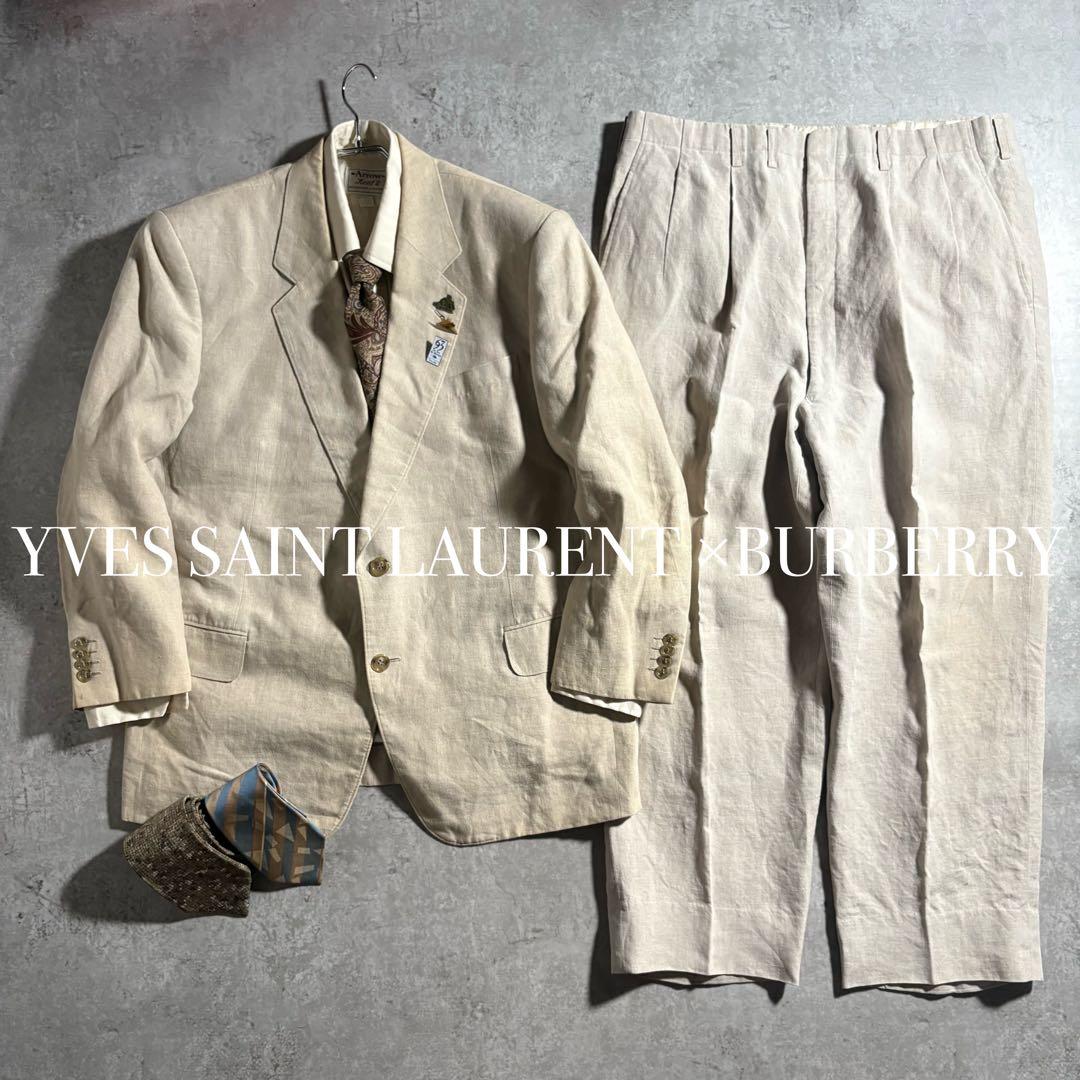 YSL Linen Setup Suit 80s 90s Tie Pin Set