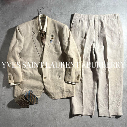 YSL Linen Setup Suit 80s 90s Tie Pin Set