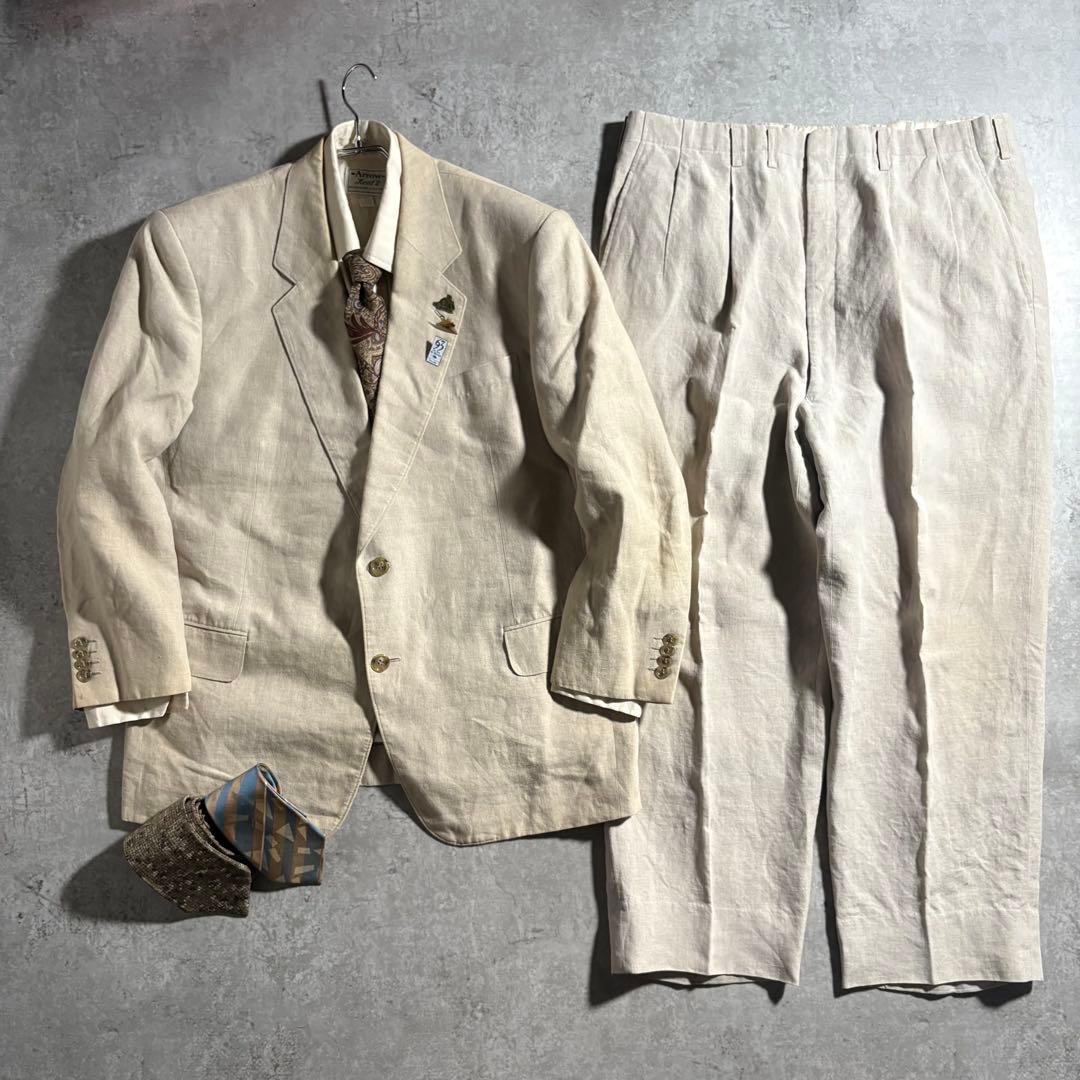 YSL Linen Setup Suit 80s 90s Tie Pin Set