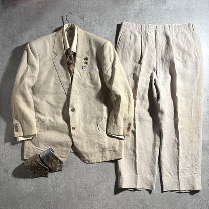 YSL Linen Setup Suit 80s 90s Tie Pin Set