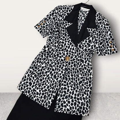 Showa Retro Setup Bubbly Suit Flashy Gold Button Leopard Print Black and White M