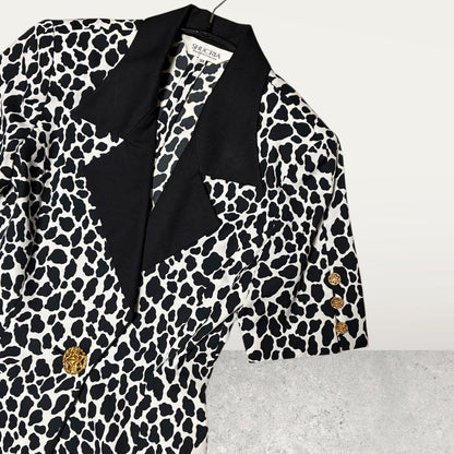 Showa Retro Setup Bubbly Suit Flashy Gold Button Leopard Print Black and White M