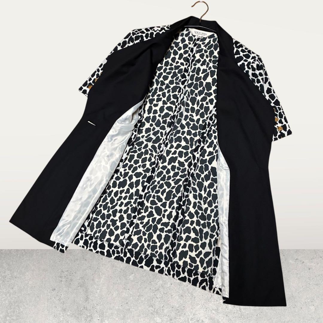 Showa Retro Setup Bubbly Suit Flashy Gold Button Leopard Print Black and White M
