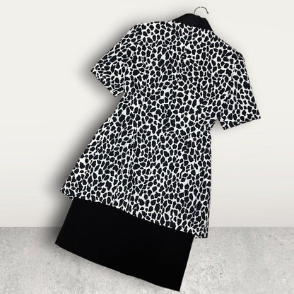 Showa Retro Setup Bubbly Suit Flashy Gold Button Leopard Print Black and White M