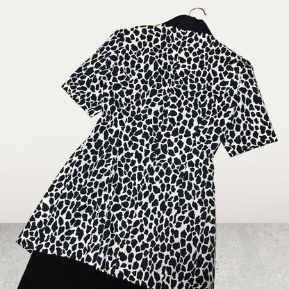 Showa Retro Setup Bubbly Suit Flashy Gold Button Leopard Print Black and White M