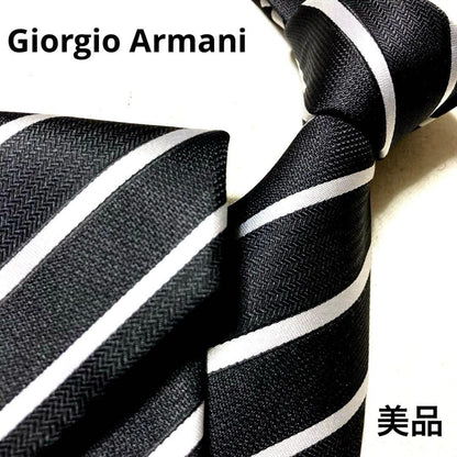 Beautiful item★Armani Thick Italian Made Striped Pattern Black Silk Necktie