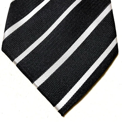 Beautiful item★Armani Thick Italian Made Striped Pattern Black Silk Necktie