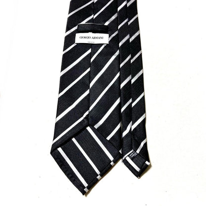Beautiful item★Armani Thick Italian Made Striped Pattern Black Silk Necktie