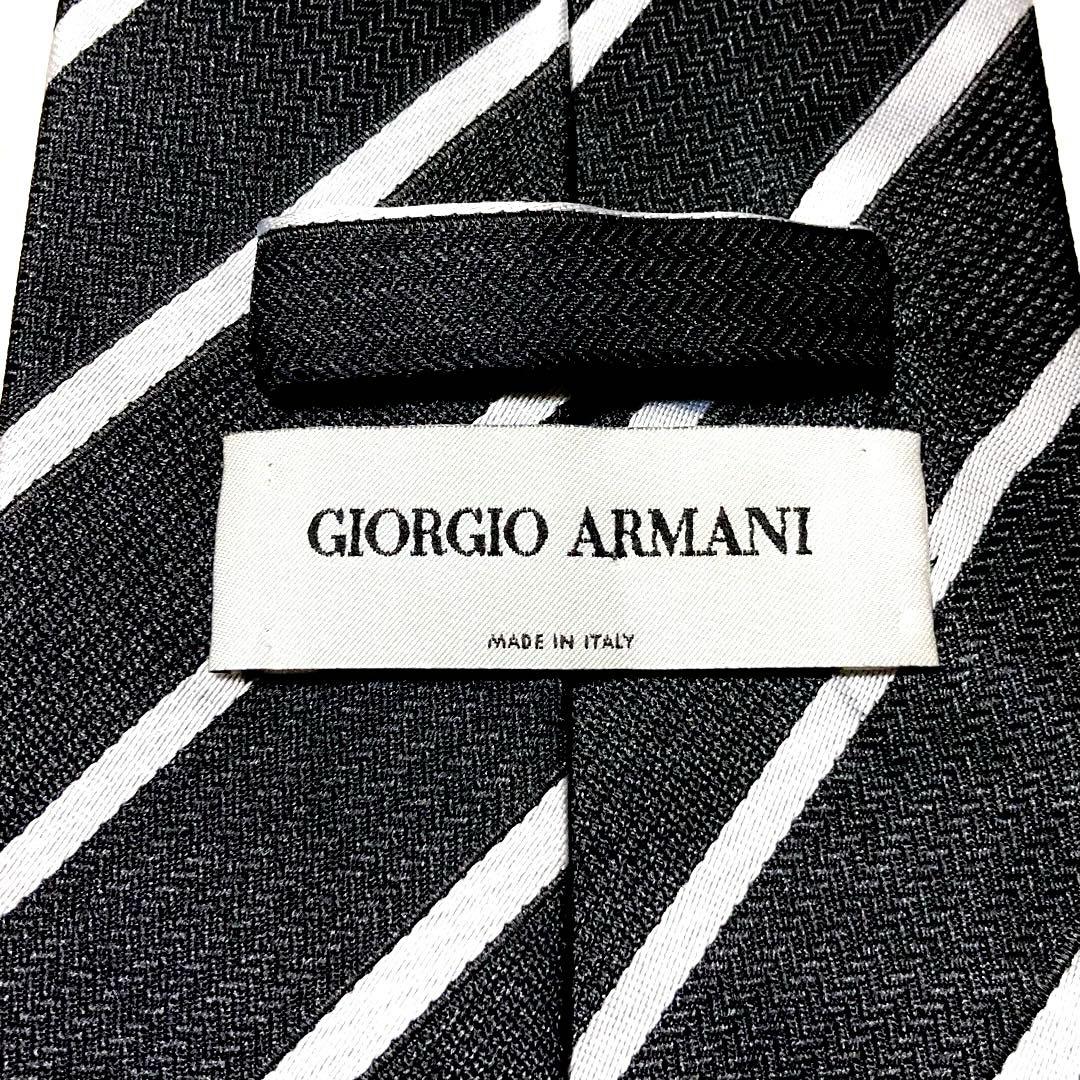 Beautiful item★Armani Thick Italian Made Striped Pattern Black Silk Necktie