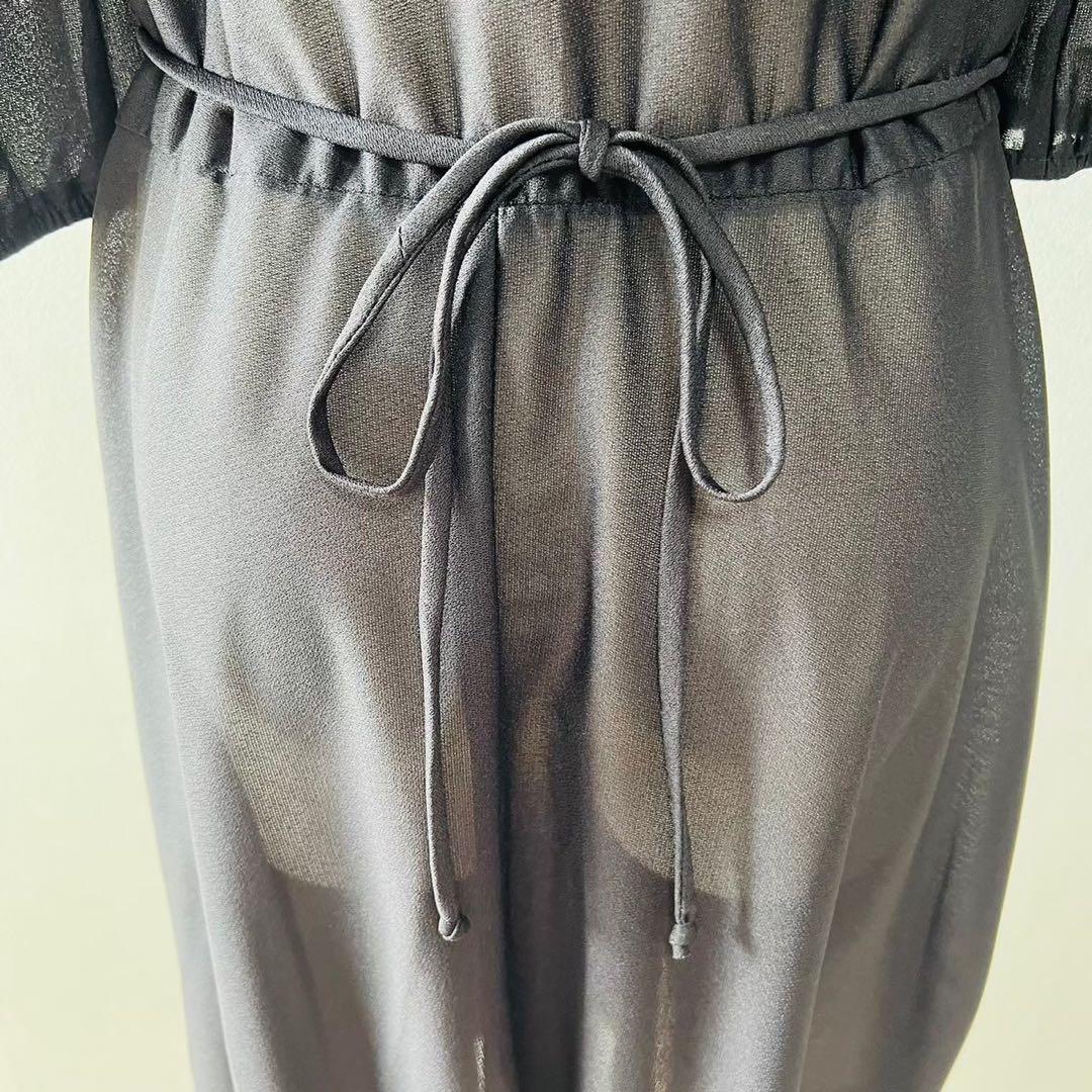 80s Made in USA Ruffle Collar Pleated Collar One Piece Dress Black N255