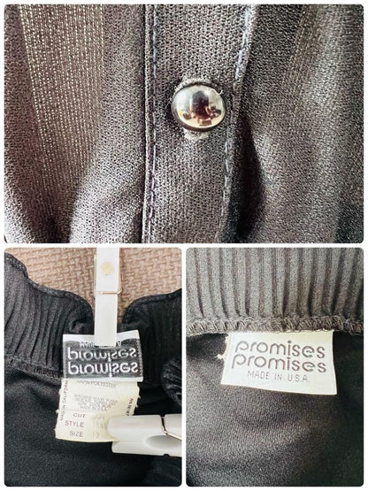 80s Made in USA Ruffle Collar Pleated Collar One Piece Dress Black N255