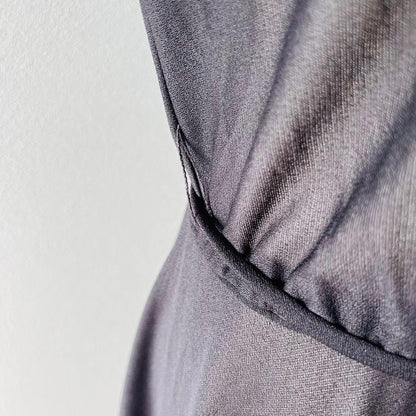 80s Made in USA Ruffle Collar Pleated Collar One Piece Dress Black N255