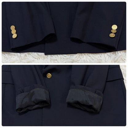 [Luxurious 4-piece set] Burberry's tie, navy blue, double set, gold buttons