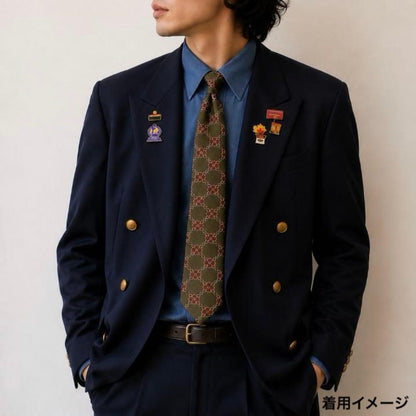 [Luxurious 4-piece set] Burberry's tie, navy blue, double set, gold buttons