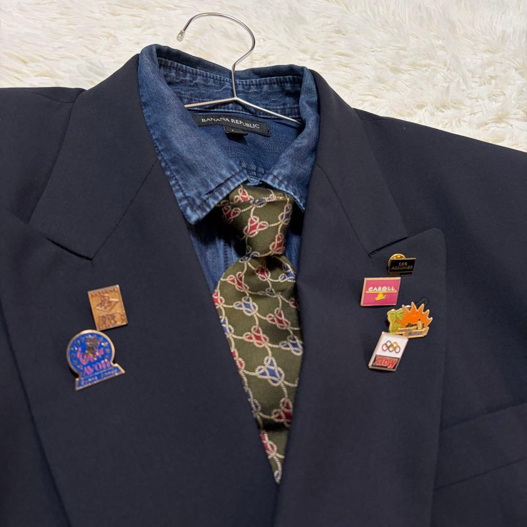 [Luxurious 4-piece set] Burberry's tie, navy blue, double set, gold buttons