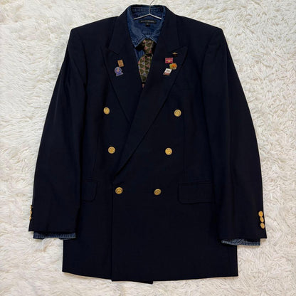 [Luxurious 4-piece set] Burberry's tie, navy blue, double set, gold buttons