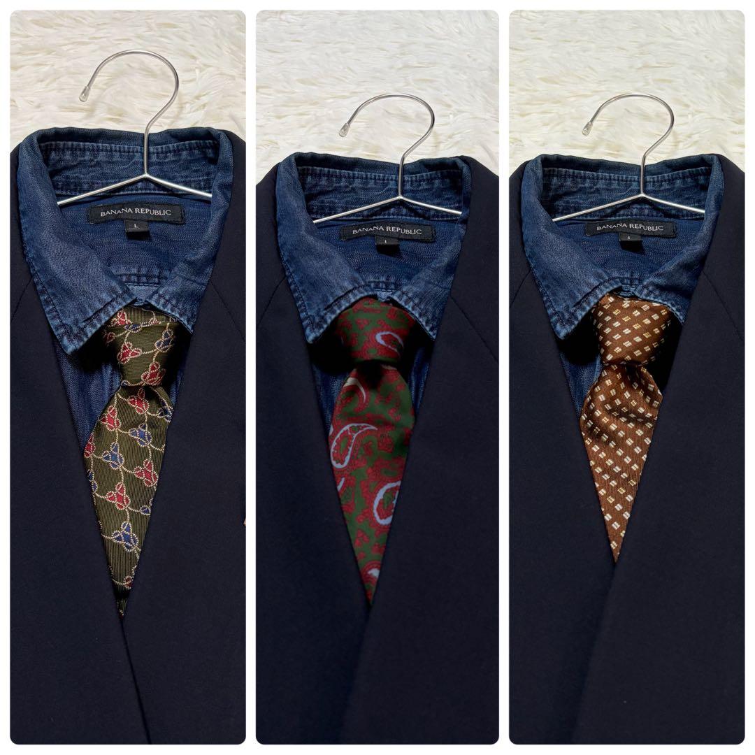 [Luxurious 4-piece set] Burberry's tie, navy blue, double set, gold buttons