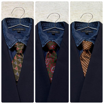 [Luxurious 4-piece set] Burberry's tie, navy blue, double set, gold buttons