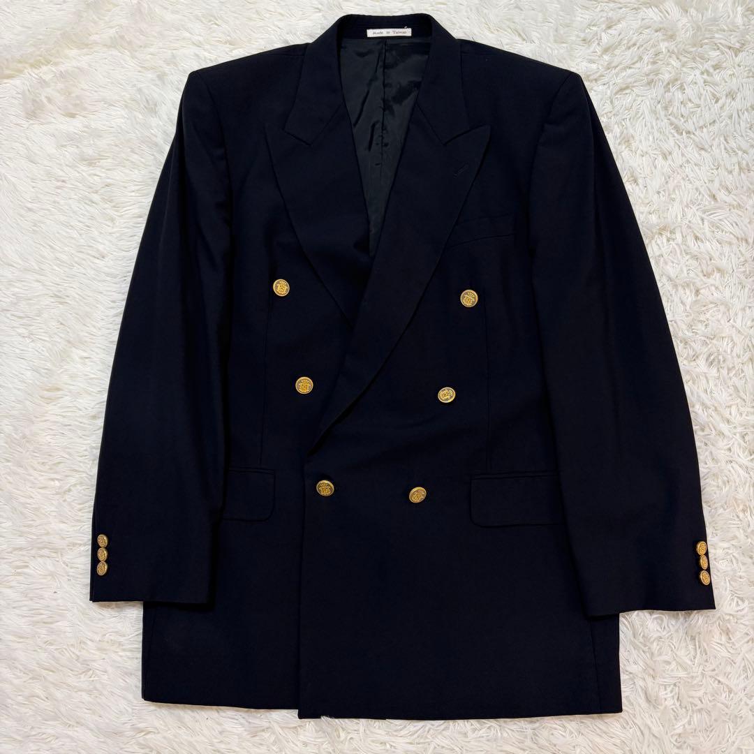 [Luxurious 4-piece set] Burberry's tie, navy blue, double set, gold buttons